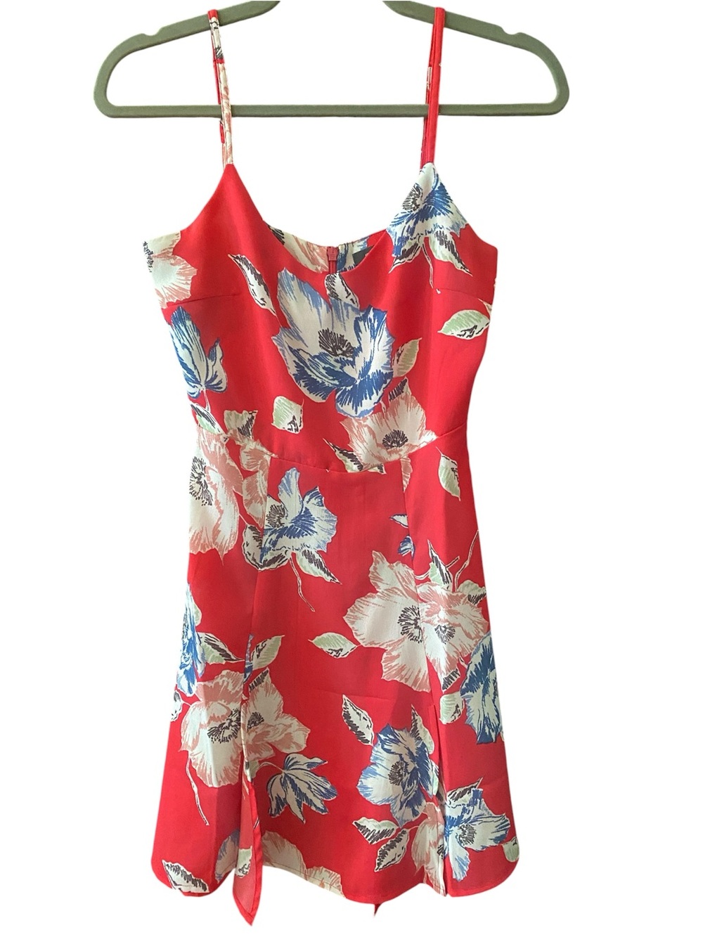 French Connection Red Floral Mini Dress with Blue & Cream Blooms